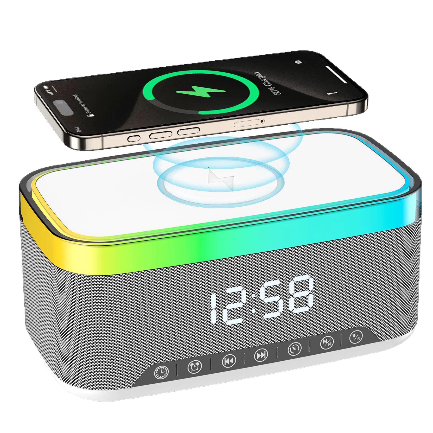 

3-in-1 Wireless Charging Bluetooth Speaker with Alarm Clock & RGB Light