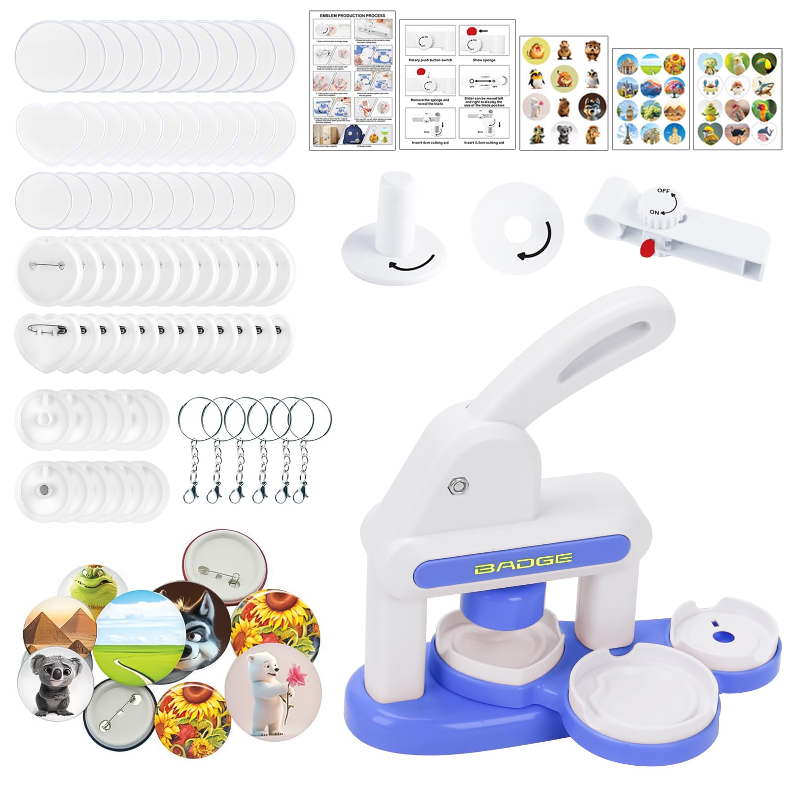 

Button Badge Maker with 35mm 55mm 36 Badge Inserts Badge Press Punch 2 Easy Mold DIY Fandom Home Microstamp Machine & Molds, Included, Machine, Sizes, синий