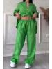 2025 European & American Casual Cotton Linen Shirt & Drawstring Wide-Leg Pants Set