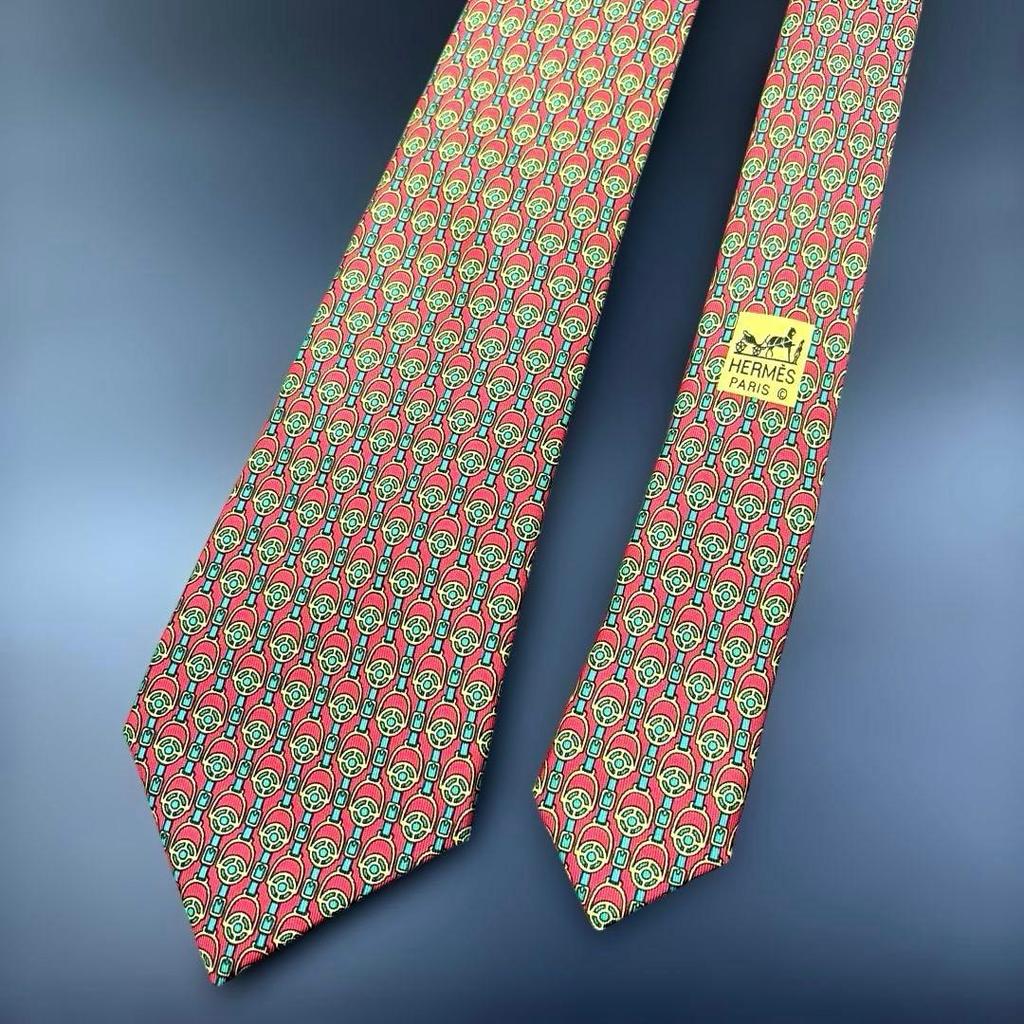 Used HERMES tie all-over pattern silk orange