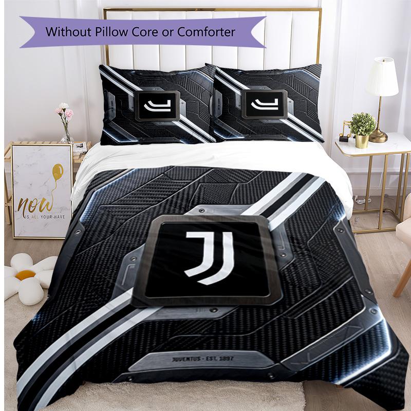 Juventus FC Pattern Printed 3PCS Bedding Set Soft Skin-Friendly Washable Duvet Cover & Pillowcases Set All Season Bedroom