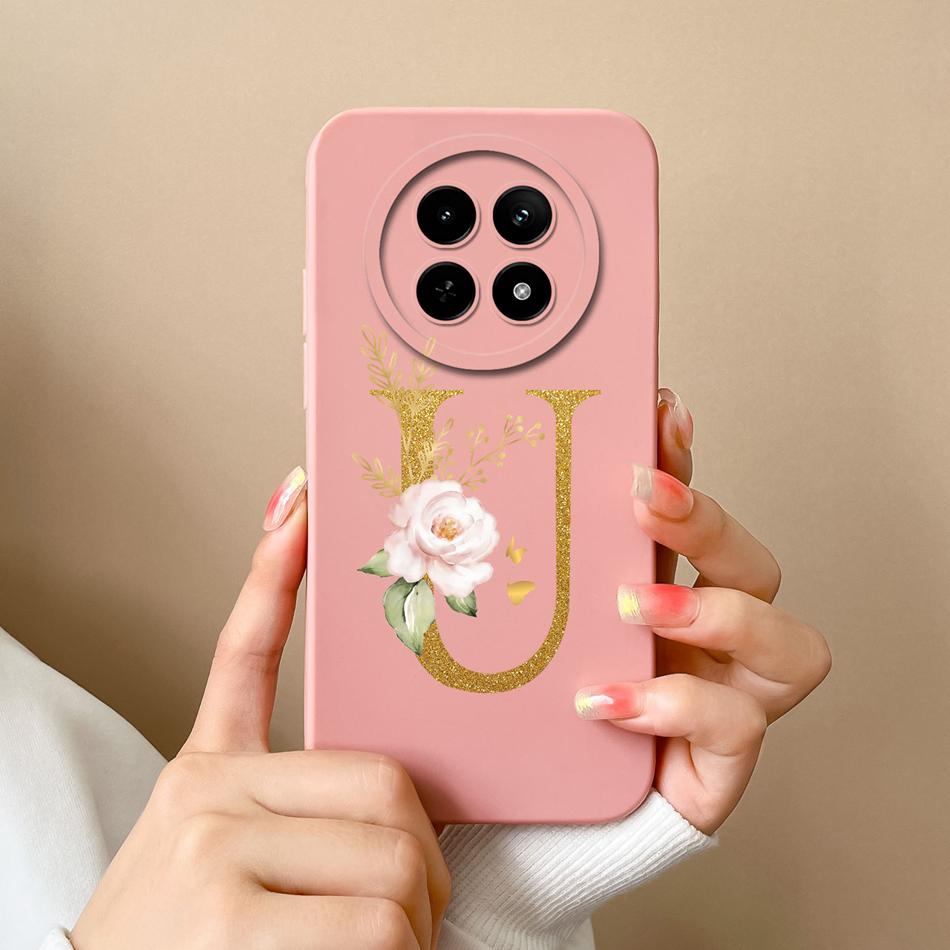 Cases For OPPO Realme12 12x 5G Elegant Rose Letter Soft Liquid Silicone Lens Protective Back Covers For Realme 12 X Bumper Funda