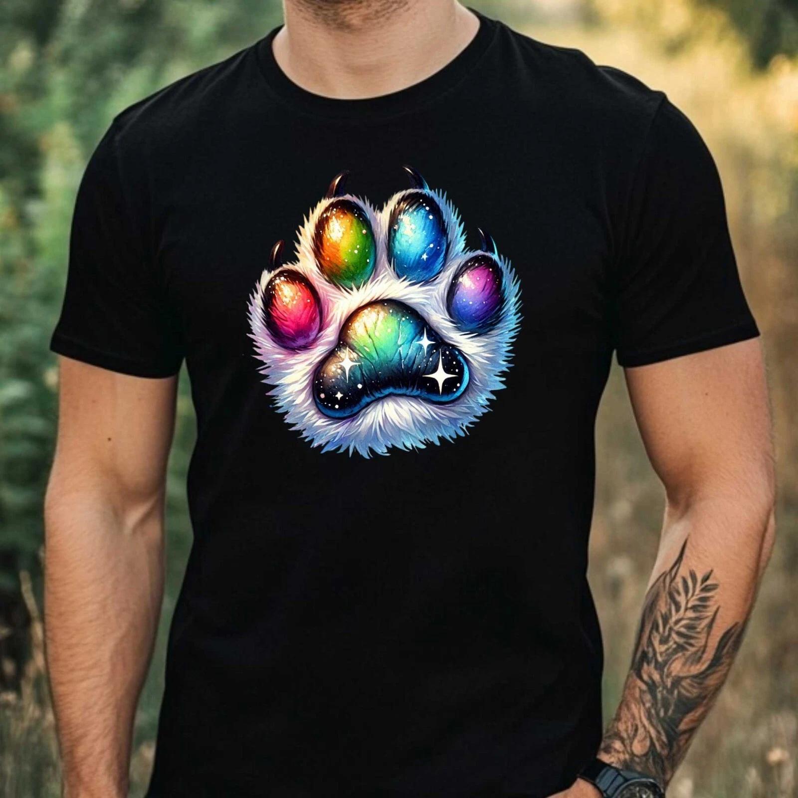 T-Shirt Herren Bunter Tierpfotenabdruck Motiv Baumwolle Größe XS bis 5XL S