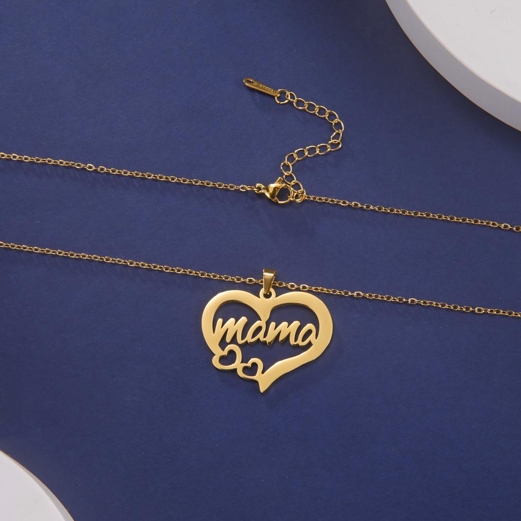 Lemegeton Mama Letter Necklace For Women Super Papa Mom Dad Pendant Stainless Steel Chain Choker Necklace Jewelry Mother's Day
