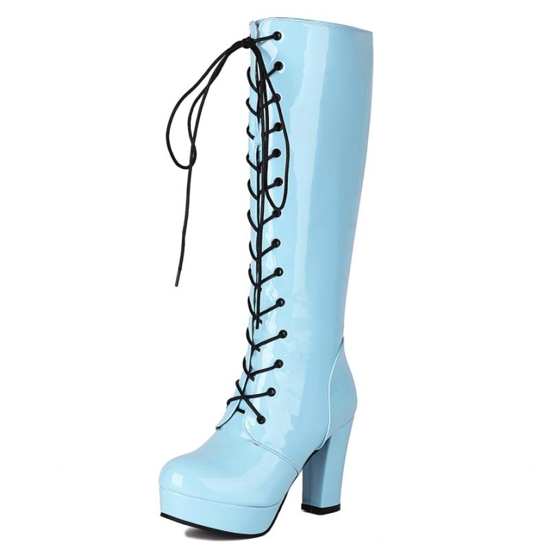 Røde Høye Støvletter til Knehøyde Dame Plattform Sexy Luksus Gull Sølv Blå Hæler Dame Vinter Høye Støvletter Festsko Damer Stor Størrelse 46