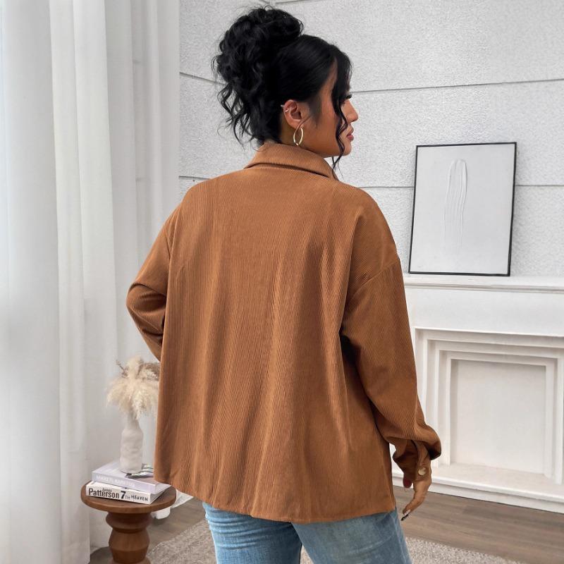 Solid-color Lapel Casual Jacket for Women's Autumn and Winter Shirts