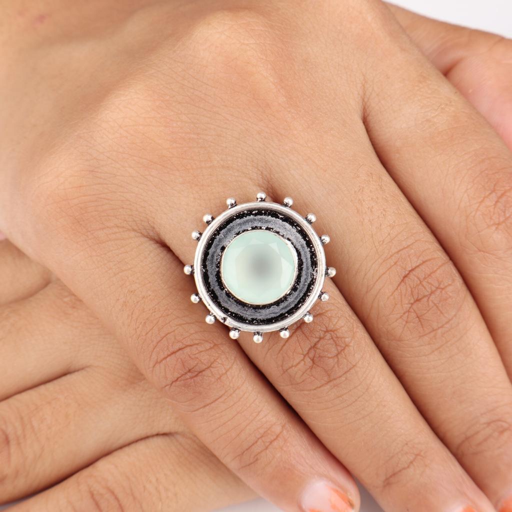 Aqua Chalcedon Edelstein 925 Sterling Silber Handgefertigt März Geburtsstein Ring RR-49-17