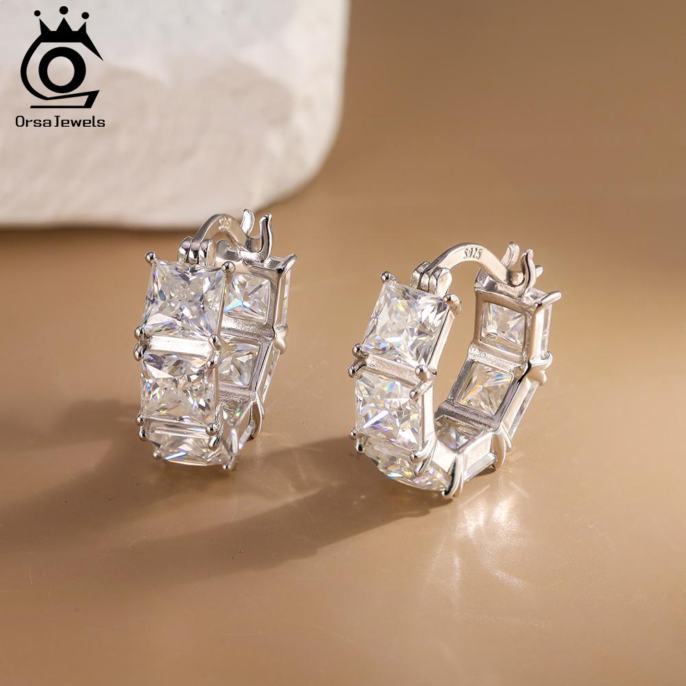 ORSA JEWELS Luxury 925 Sterling Silver 5mm D Color Moissanite Diamand Hoop Earrings for Women Moissanite Earrings Jewelry MOE20