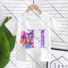 KPop Demon Hunters Child Pullover T-Shirt Cartoon Figure A-Z Letters Short-sleeve Summer Shirt Girl Cotton Casual Loose Clothing