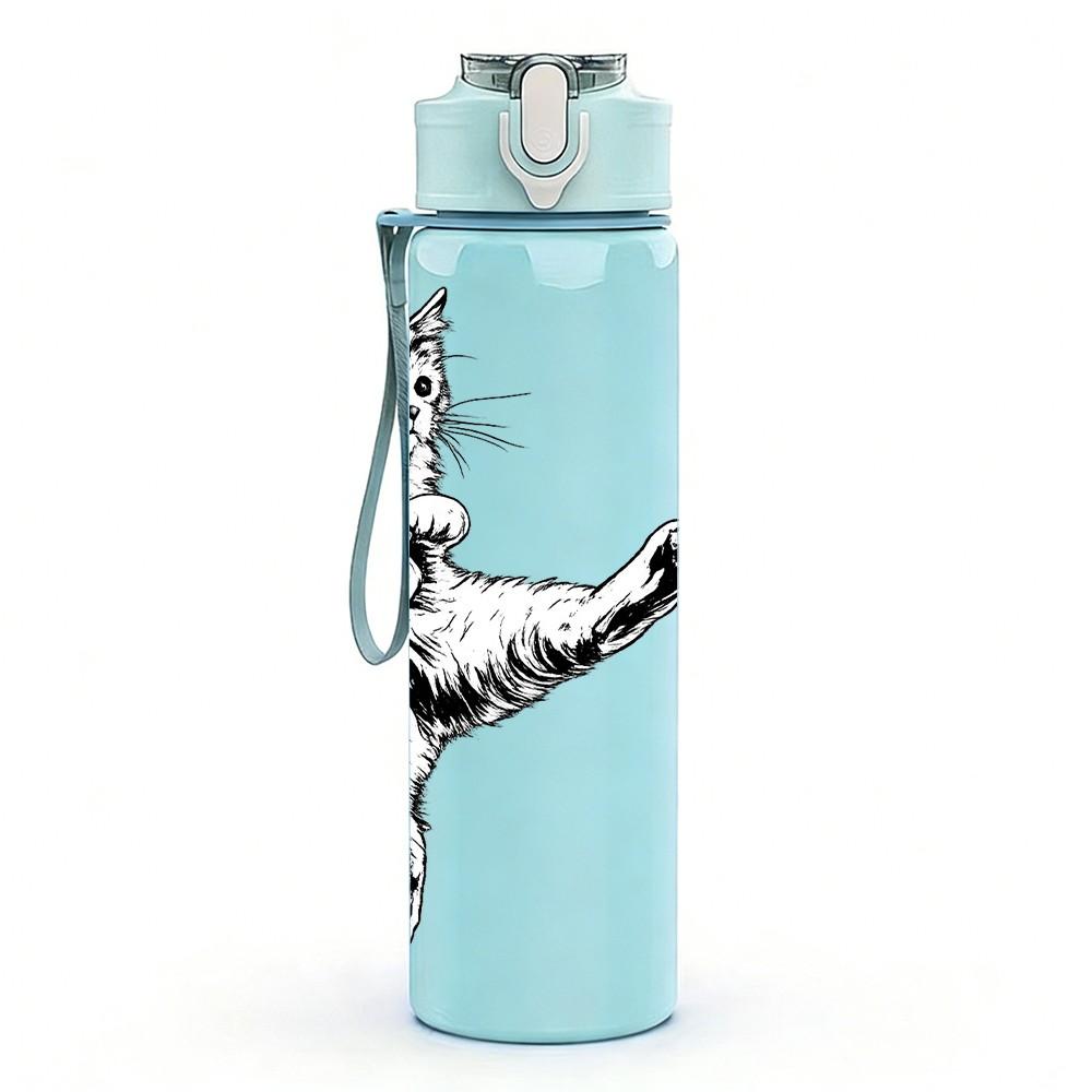 1PC Cat Kicking Soccer Line Art Print 750ml Color Plastic Sports Water Bottle Leakproof Flip Straw Lid Suitable for Sports Office Home Use