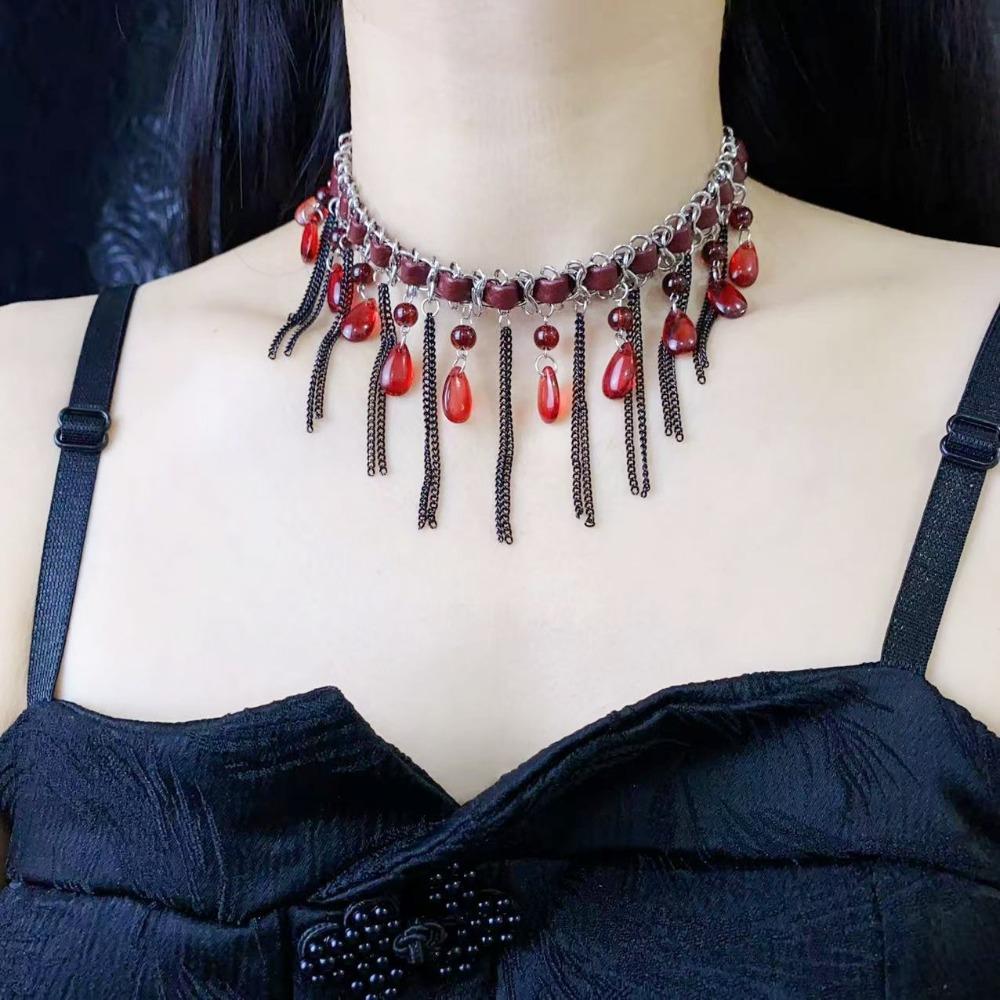 Vintage Tassel Beads Necklace Gothic Clavicle Chain Trendy Beaded Choker  Women