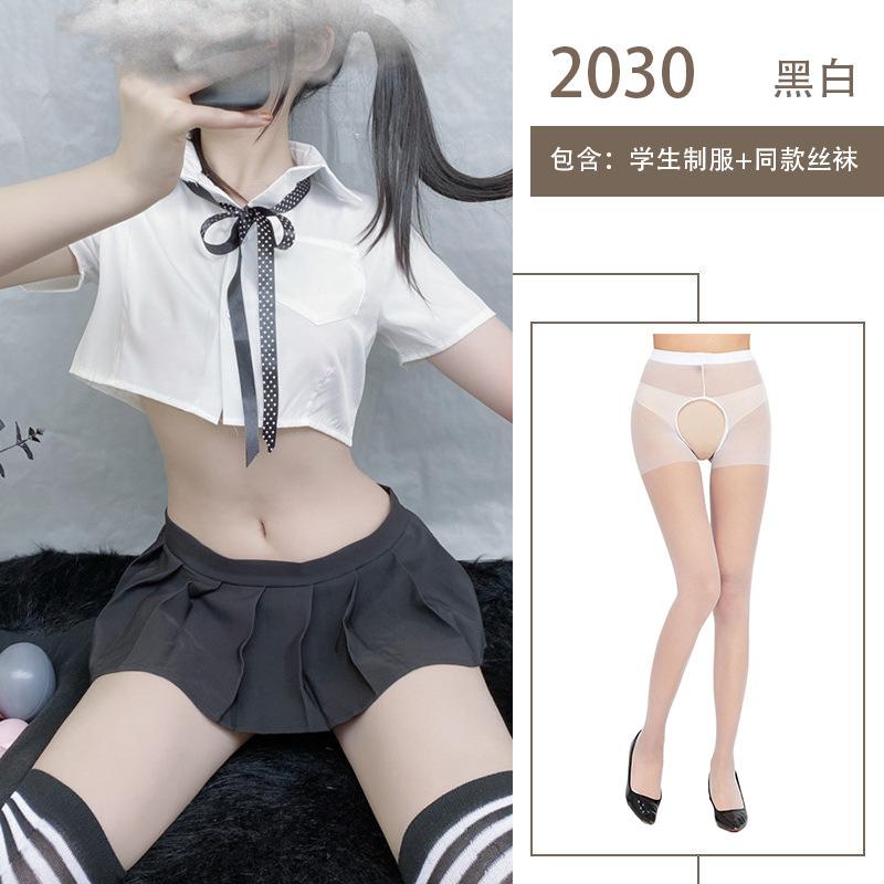 Sex Underwear Perspective College White Shirt Collar Rope Bow Uniform Temptation Plaid Pleated Skirt