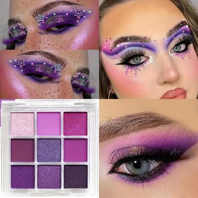 Palette di ombretti da 9 colori, finitura opaca e glitterata per illuminare il trucco degli occhi, ombretto per il contouring e look da festival musicali