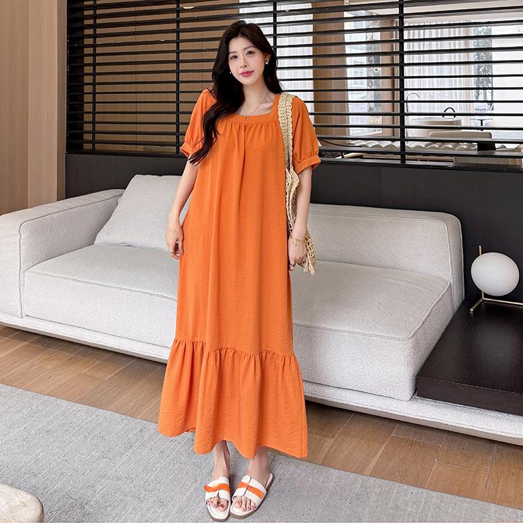 

DIMANAF 2025 Летнее платье больших размеров для женщин, винтажное платье-рубашка, оверсайз, базовое длинное элегантное повседневное однотонное свободное платье 3XL оранжевый