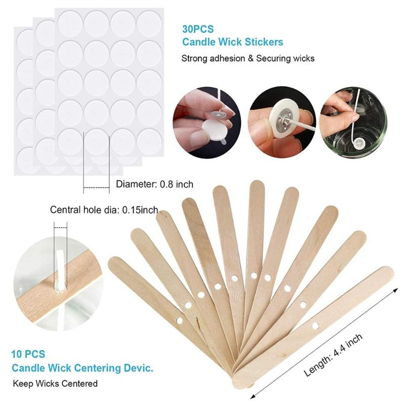 100Pcs 15cm Candle Wicks Cotton Wicks with 30 Stickers & 10 Centering Tools Complete Candle Making Supplies Kit for DIY
