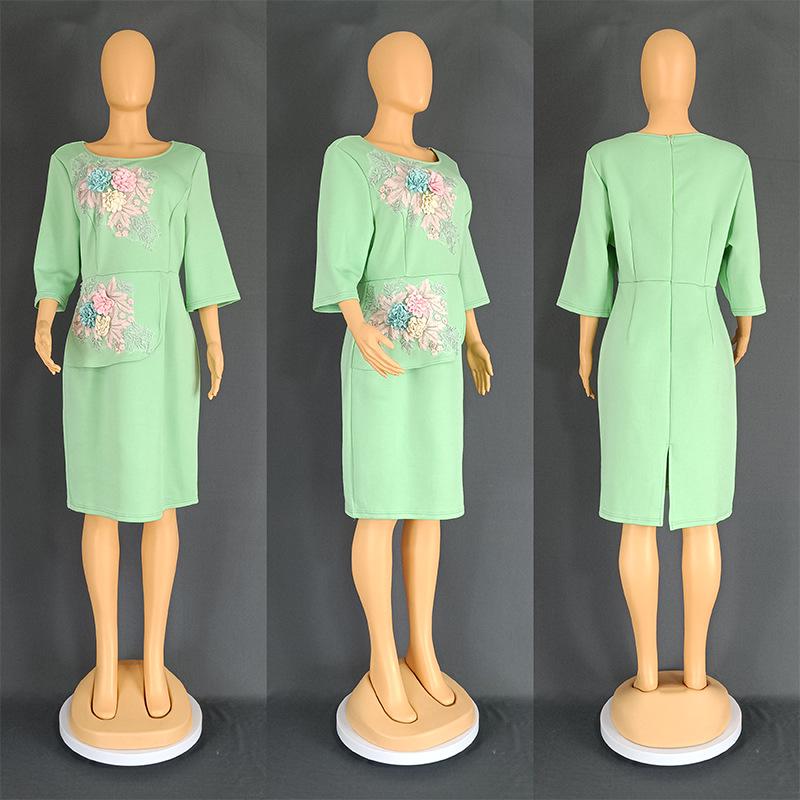 Elegant Women's Embroidered African Dress - European & American Style 8834