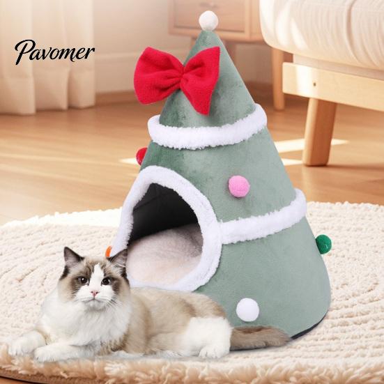 Washable Cat Bed for Small Pets Christmas Tree Bed, Plush Cave with Removable Cushion, Non-slip Cozy Winter Pet Bottom, House Indoor Cats Kittens