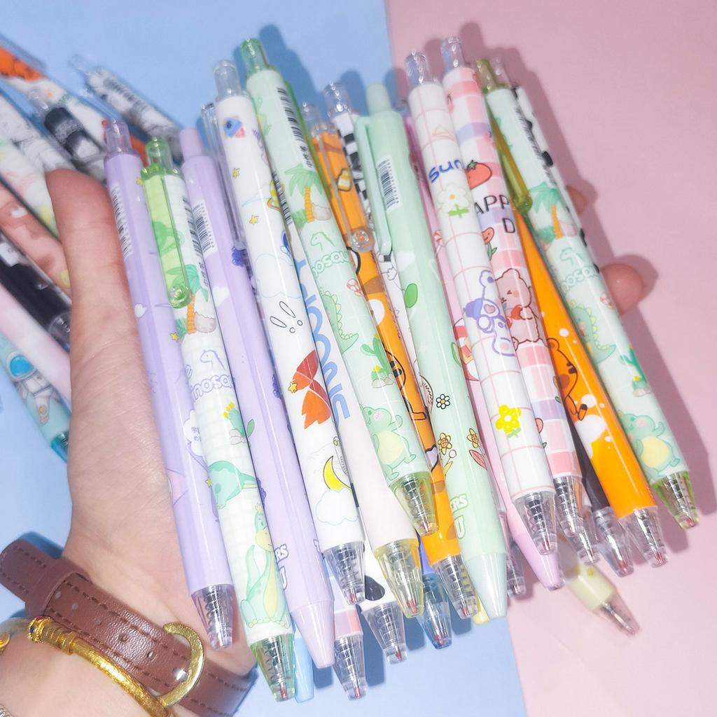 30Pcs/Lot Cute Cartoon Press Gel Pens Black Writing Stationery Kawaii Tiger Bear Cow Astronaut Pen Kids School Office Supplies