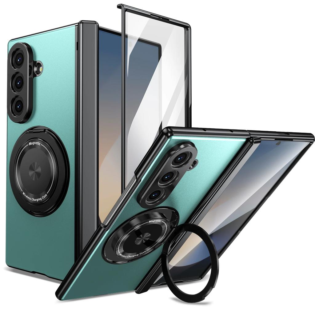 360°Alloy Magnetic Holder Hinged Phone Case For Samsung Galaxy Z Fold 7 6 5 4 3 Magsafe Wireless Charger Camera Shockproof Cover