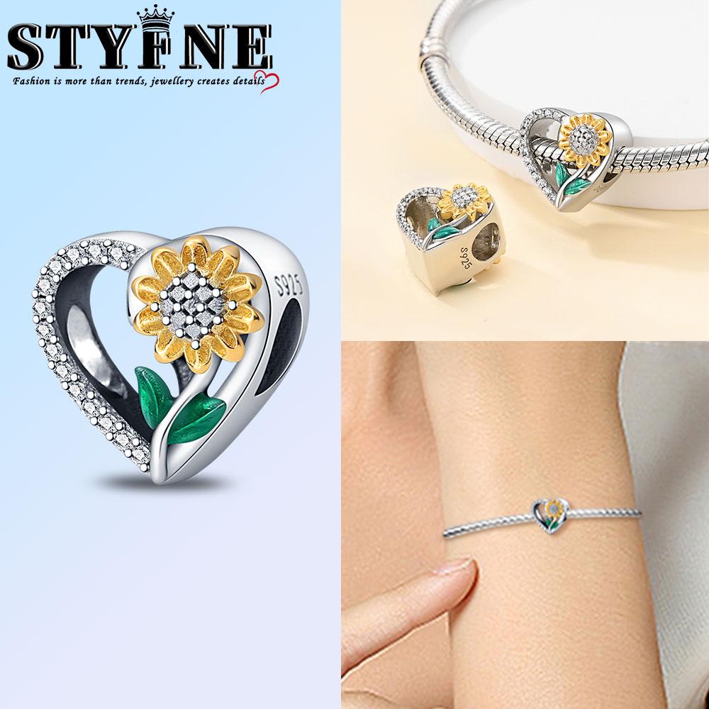 Copper Bouquet Romantic Flower Sunflower Chrysanthemum Charm Beads Suitable Original Bracelet Diy Gifts Jewelry