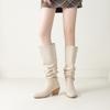 Women's high-heeled boots autumn and winter new thick-heeled suede mid-boots in size