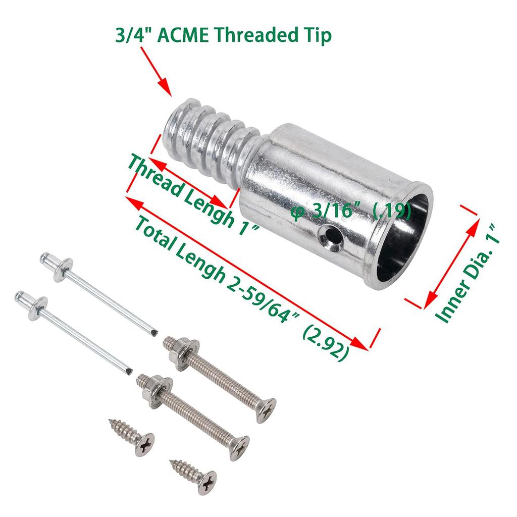 1 Inch Threaded Tip Replacement Extension Rod Repair Broom Handle Threaded End 2pcs set