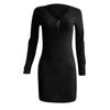 Ladies Casual  Color Woolen Skirt Zipper Waist Long Sleeve Knitted Hip Dress