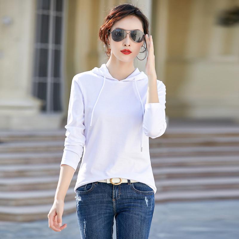 2025 Women's Long-Sleeve Hooded Pullover: Solid Color, Mercerized Cotton, Korean Style Base Layer for Spring & Autumn