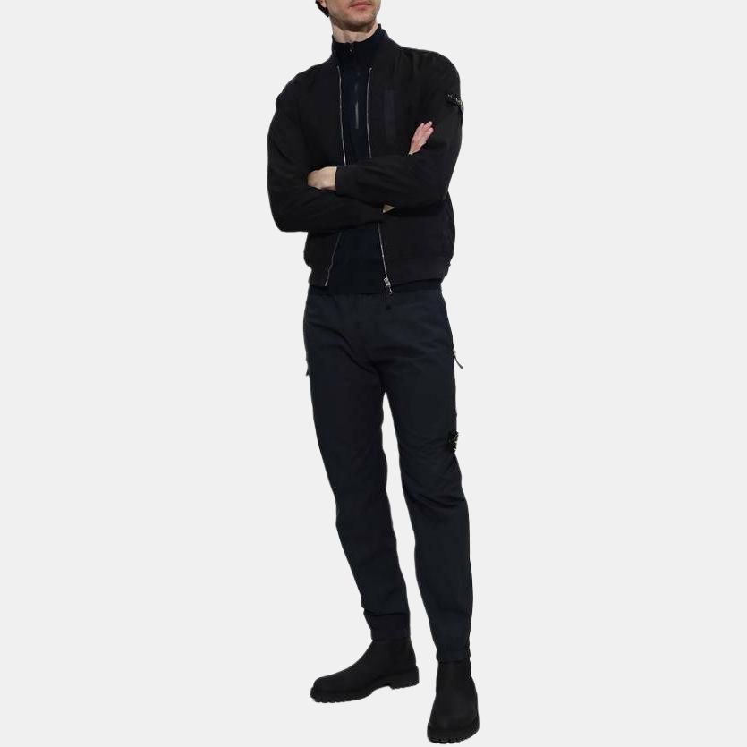 STONE ISLAND Giacca Bomber Zip con Toppa Logo Nera Uomo Capospalla 781542629-V0029