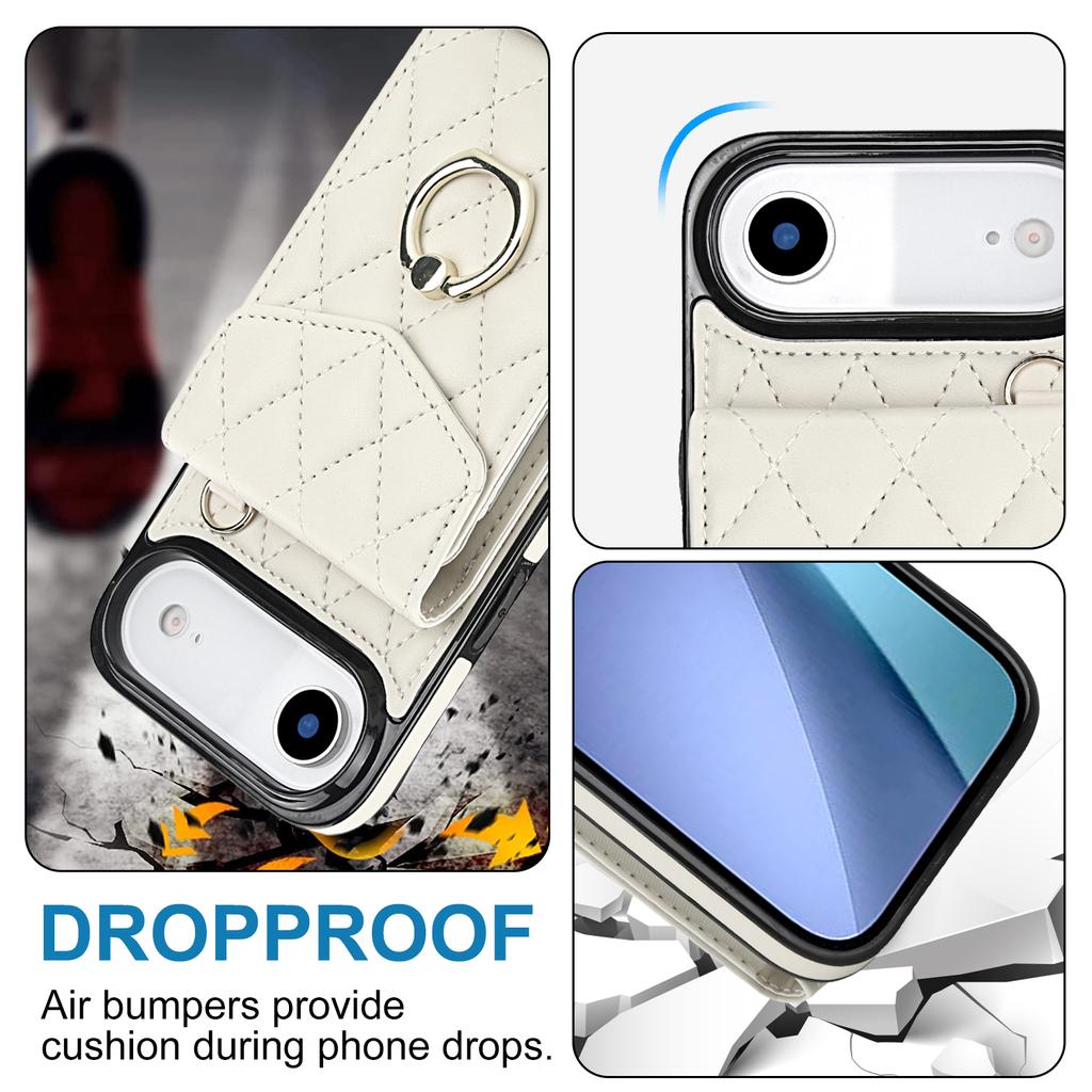 For iPhone Air Case RFID Blocking Card Bag Leather + TPU Crossbody Phone Cover with Ring Kickstand