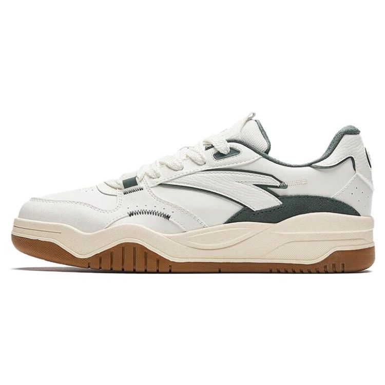 ANTA Men s Jiewan Retro Low Top Platform Casual Skate Shoes Off White Dark Green Gum Bottom 912348003-1 39