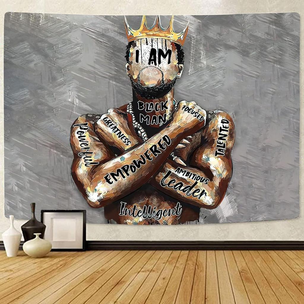 Schwarzer König Wandteppich Afroamerikanischer König Afro Mann Hippie Kunst Wandbehang Afroamerikanischer Mann Krone Wandteppich Studentenwohnheim