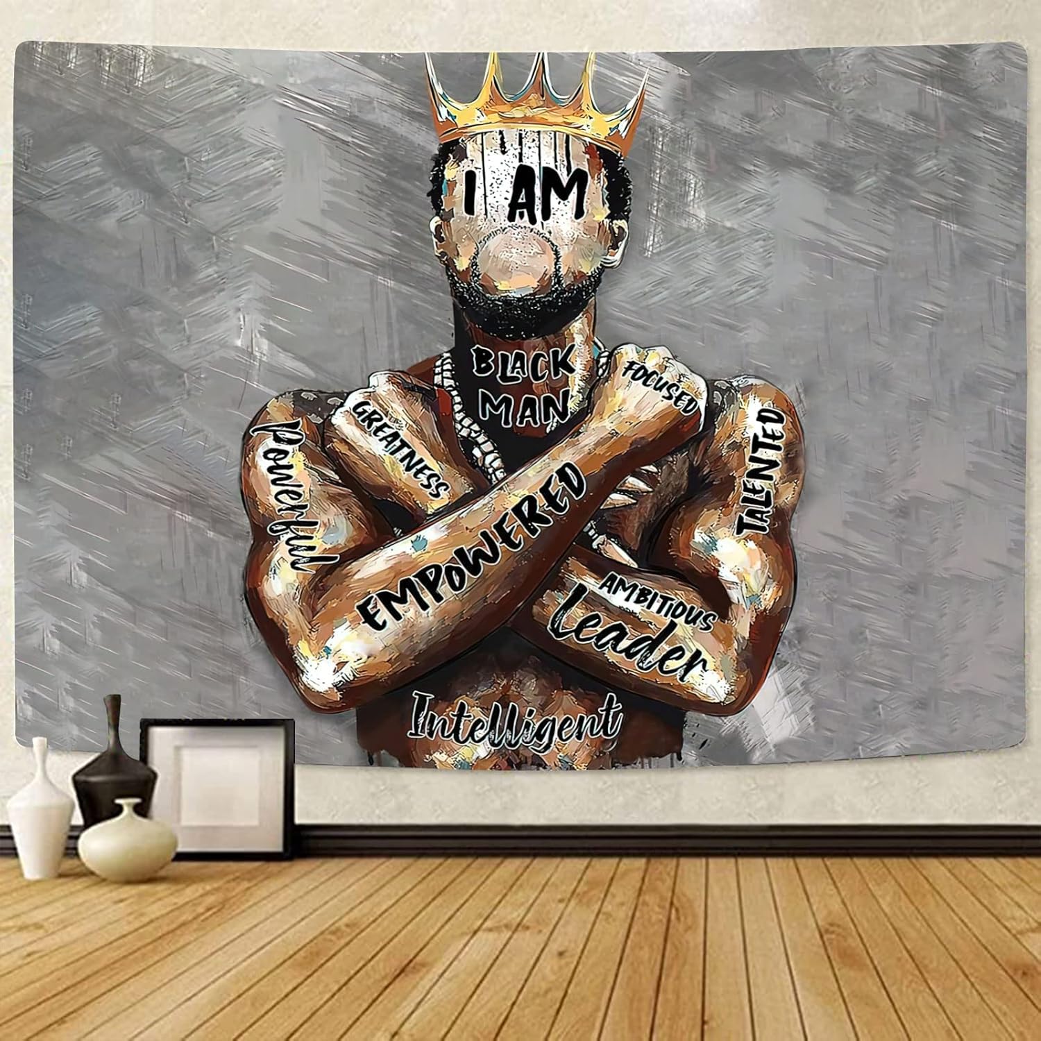 

Black King Tapestry African American King Afro Man Hippie Art Wall Hanging African American Man Crown Wall Tapestry College Dorm 74x94cm(29x37in)
