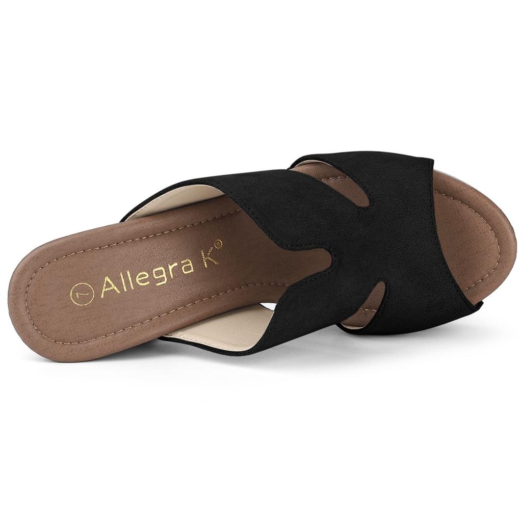 Allegra K Suede Slide Sandals/Mules, Open Toe, Platform, Thick Heel, Women's, Black, Size 24.0cm