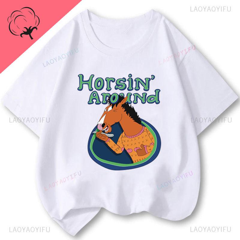 T-Shirts Bojack HorseUnisex T-Shirt Lässig Lustig Niedlich 100% Baumwolle Kurzarm Y2k Kleidung Unisex Unisex Bedrucktes T-Shirt Grafik-T-Shirts
