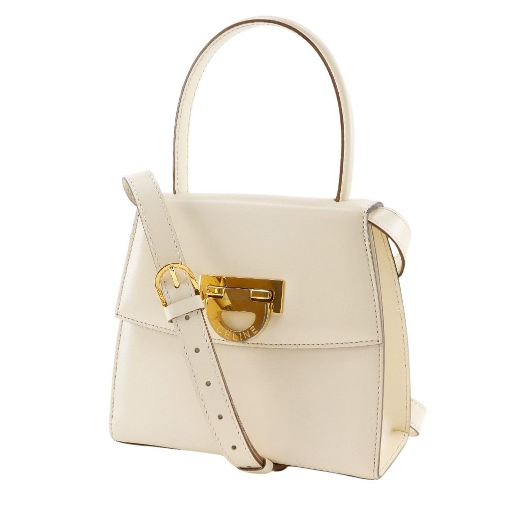 CELINE 2WAYShoulder Handbag vintage White Calfskin Women Used