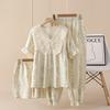 Ladies crepe cotton yarn summer and autumn short sleeves trousers shorts lace retro loungewear pajamas set three-piece set