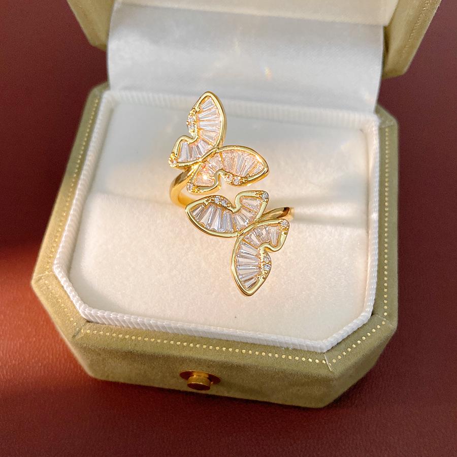 18k Gold Plated Open Butterfly Ring with Zircon Inlay - Elegant High-End Versatile Jewelry