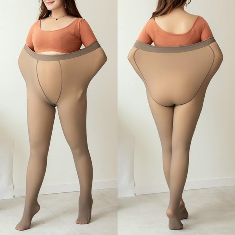 Large Size Fleece Lined Tights Women Leggings Winter Warm Thermal High Waist Pantyhose Opaque Faux Translucent Stockings