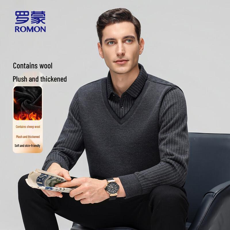 ROMON Men's Fleece-Lined Wool Blend Pullover