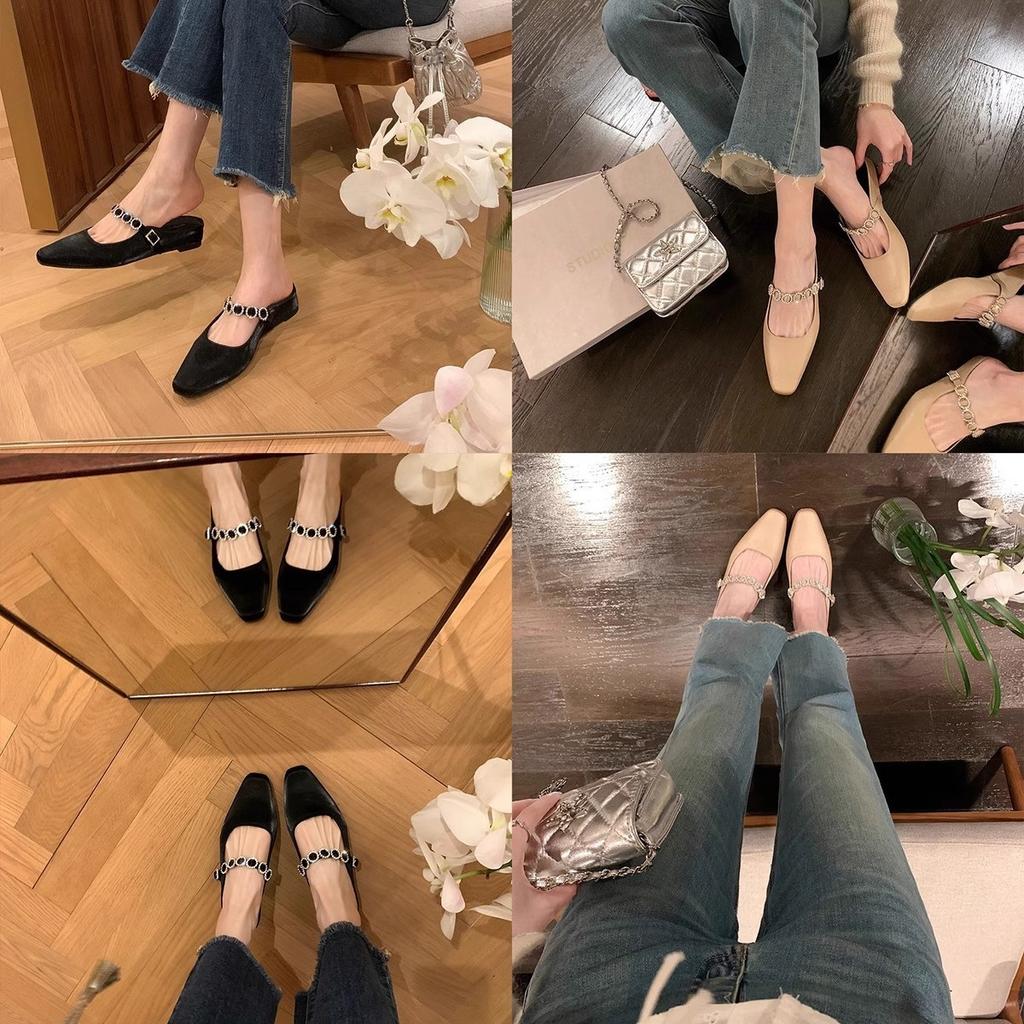 Grape mother studiolee 4cm inner height increase French square head word with light mouth versatile Muller half slippers women