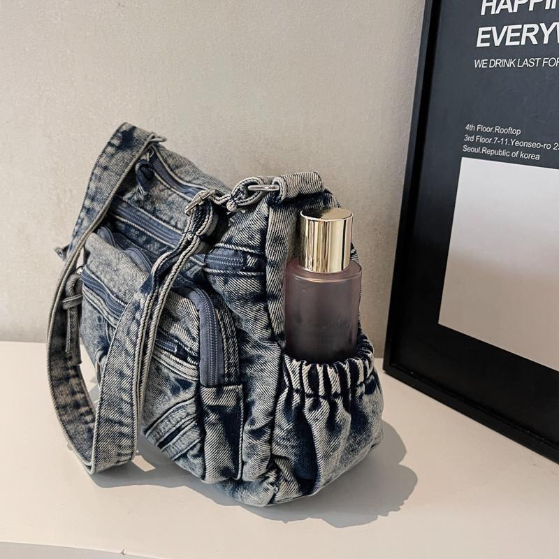 Denim Messenger Bag Vintage Women's Bag Large Capacity Multi-Layer Shoulder Bag