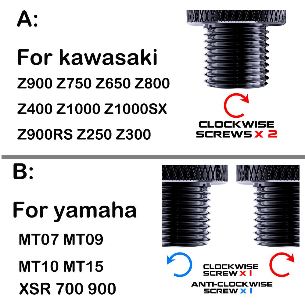 For Kawasaki Yamaha Z900 Z750 Z650 Z800 Z1000 Z400 Z900RS MT07 MT09 MT15 Motorcycle Mirrors Hole Plug Screws Caps Z 900 750 650