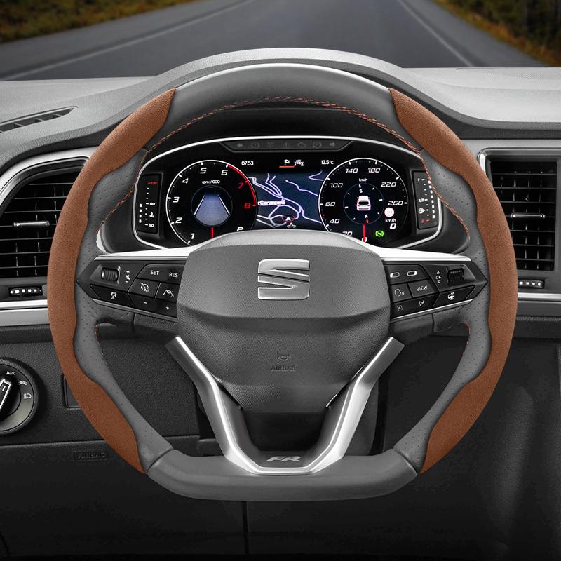 Npcr5 Suitable for Seat Anti-Slip Buckle Segmented Suede Steering Wheel Cover for Ibiza, Arona, Leon, Leon Sportstourer, Ateca and Other 