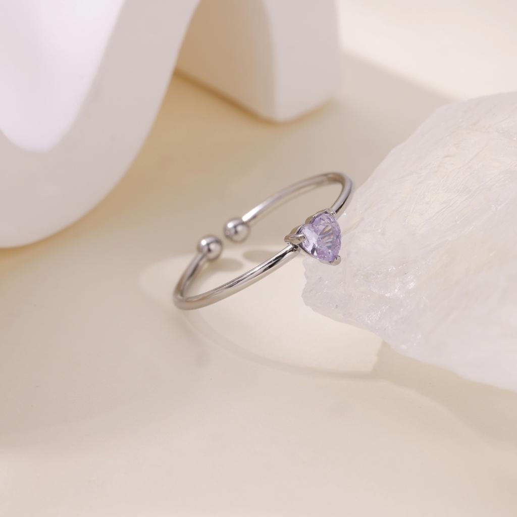 2025 Birth Colorful Cubic Zircon Heart Opening Rings For Women Fashion Dainty Stainless Steel Princess Ring Jewelry Wedding Gift