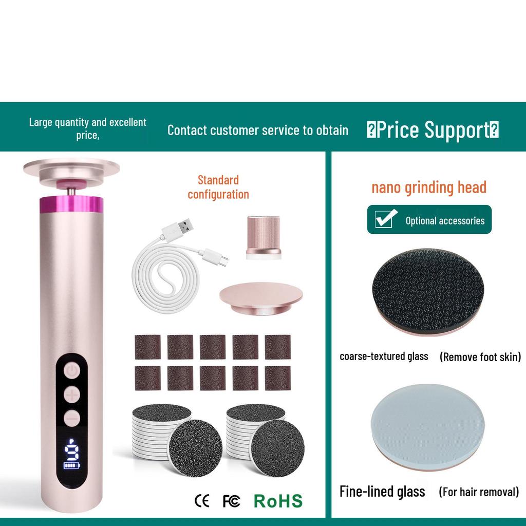 Rechargeable Electric Foot Scrubber & Grinder with Screen Display - Dual Function Pedicure/Manicure Tool with New Metal Body