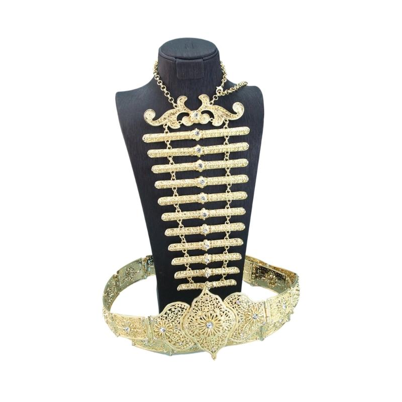 Waist Belt and Chest Jewelry Set for Women, Ornate Filigree Zinc Alloy Costume Accessories for Stage and Ceremony