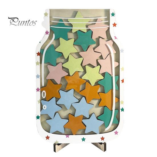 

Деревянная банка для наград с 25 цветными звездами. Подставка для детей, учеников, поощрение достижений в поведении, система поощрений для учителей, родителей, класса. разноцветный