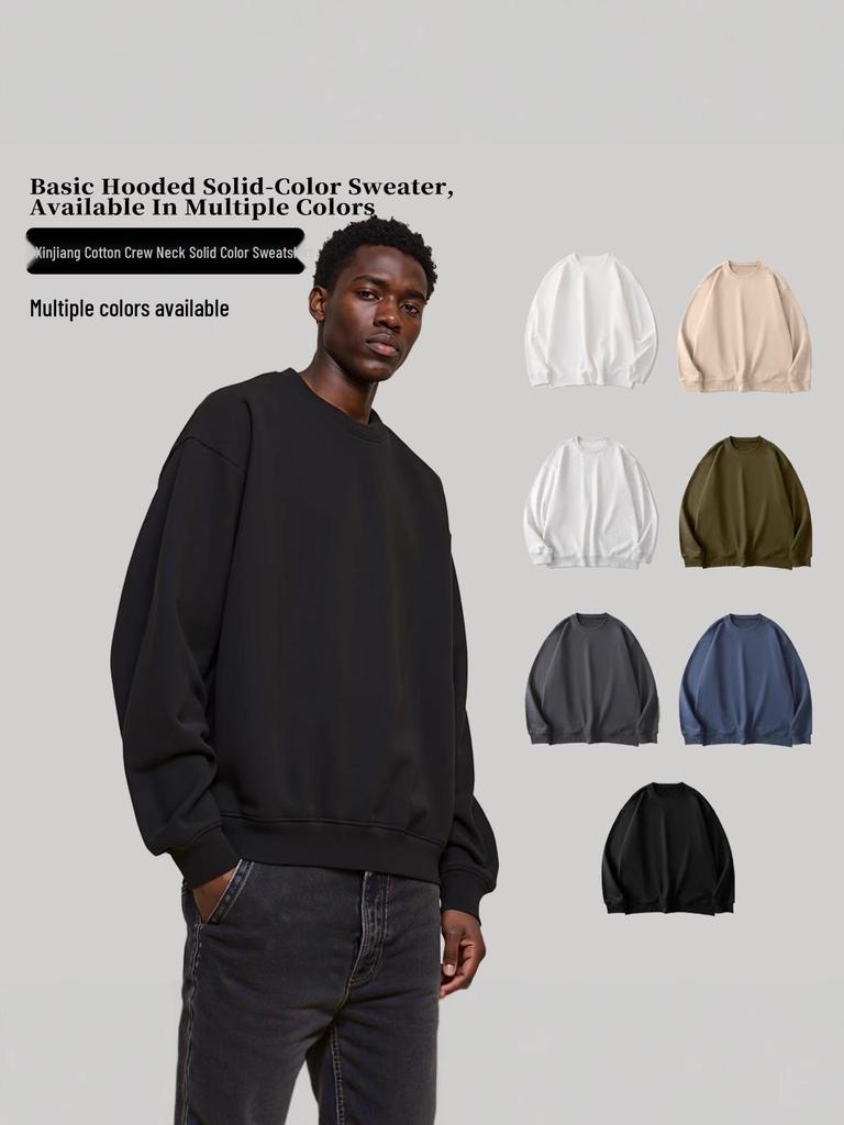 Men's Extra Thick 430g Terry Sweatshirt: Autumn/Winter Casual Loose Fit, Heavyweight, Round Neck, National Tide Style, Versatile Wear