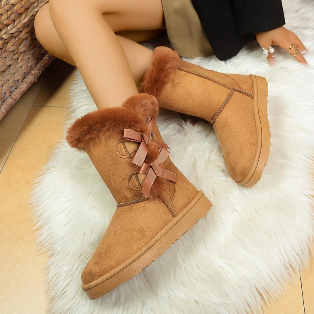 Winter Mid-calf Boots Thick Plush Thick Sole Non-slip Fashion Solid Color Women Boots Classic Retro Long Boots Size 37-42